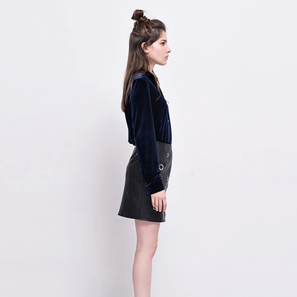 HYH HAOYIHUI Women Long Sleeve Shirt Dark Blue Velvet Office Elegant Blouses Casual Shirts Ladies Blusas Sexy Winter Basic Tops|elegant blouse|shirt