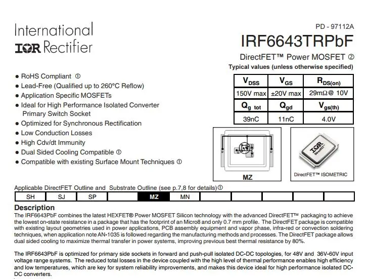 Бесплатная доставка 100 шт./лот Новый IRF6643TRPBF IRF6643TR IRF6643 6643 DIRECTFET | Безопасность и