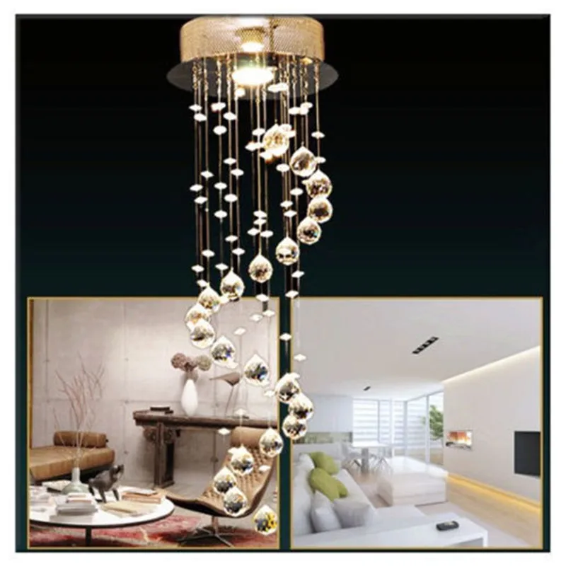 Candelabro moderno con esfera de espiral para decoración del hogar, lámpara colgante de cristal transparente, con brillo LED