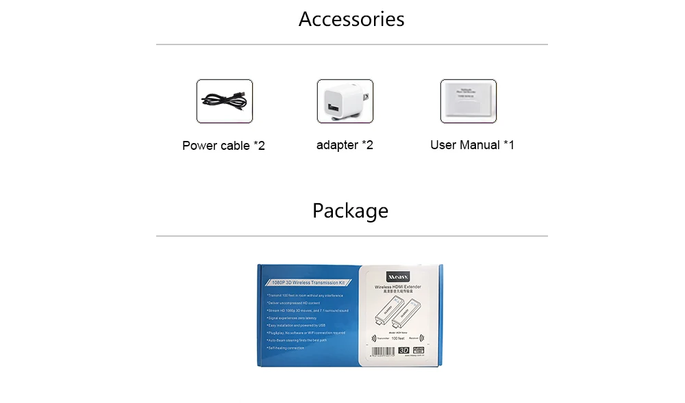 W2H Nano HDMI беспроводной удлинитель 1080P 3D 7,1 HD аудио видео алюминиевый HDMI Расширение отправителя 30 м 100FT беспроводной передатчик приемник