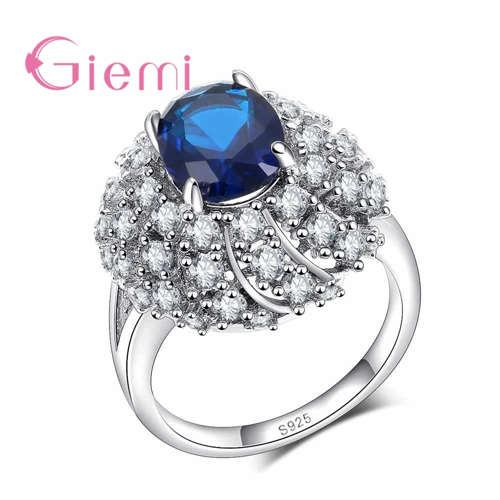

New Tide 925 Sterling Silver Jewelry Wholesale AAA Cubic Zirconia Shinning Blue Wedding Engagement Rings Free Shipping
