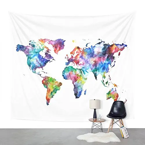 World Map Watercolor Painting Wall Tapestry Small | Дом и сад
