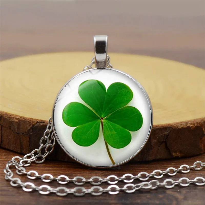 Модное цветочное колье с подвеской четырехлистный клевер стеклянный кабошон