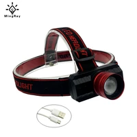 mingray usb rechargeable 18650 headlamp zoom 5w cree q5 led head lamp adjustable band headlight fishing camping stroble light