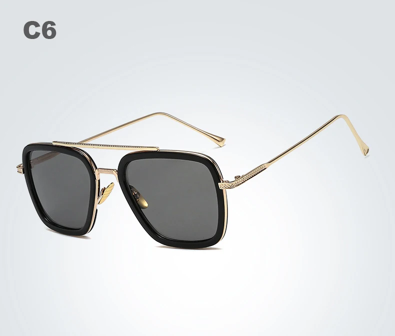 6 dark gray gold Крутые Мстители, Тони Старк, солнцезащитные очки для мужчин, полёт, стиль, квадратный, авиационный бренд, дизайн, солнцезащитные очки, Oculos iron man 4, мужские - Цвет линз: 6 dark gray gold
