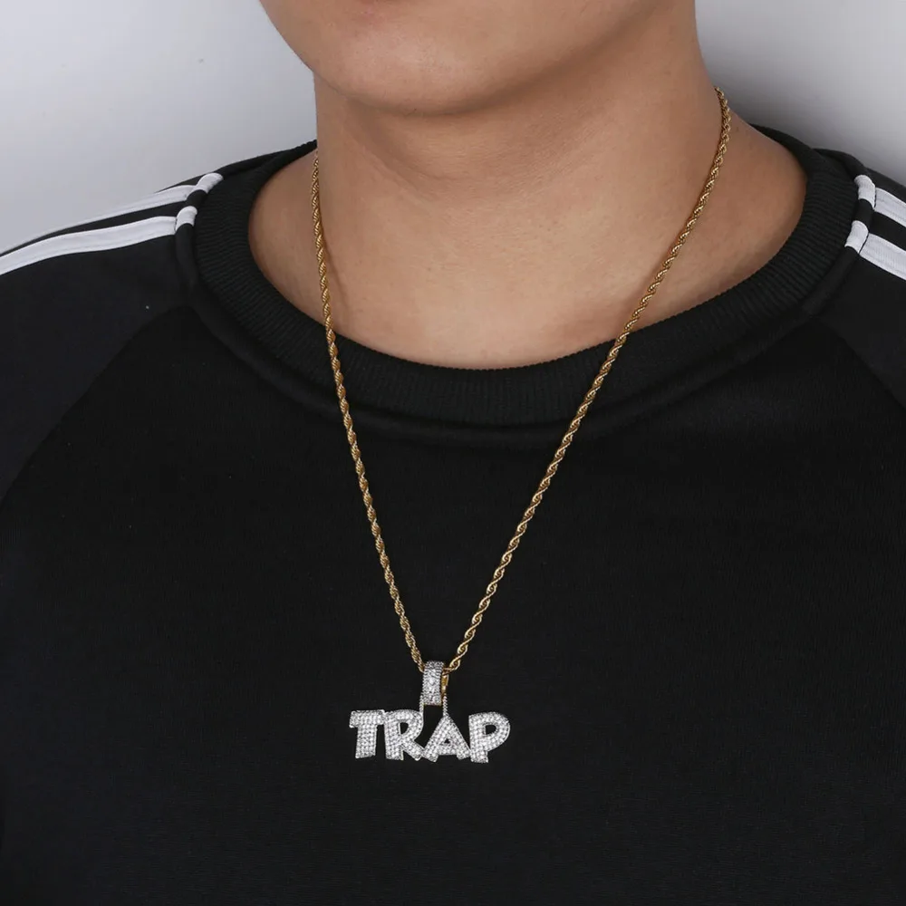 JINAO Мода AAA ловушка кулон ожерелье письмо Bling кубический циркон Iced Out цепи микро проложить для мужчин женщин хип хоп ювелирные изделия подарок Твердые