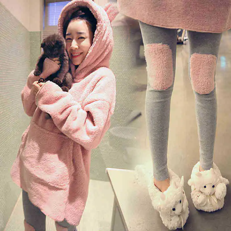 High Quality Women Cute Flannel Fleece Pajamas Sets Winter Long Sleeve Pyjamas Feminino For Hooded Sleepwear Homewear 811 | Женская