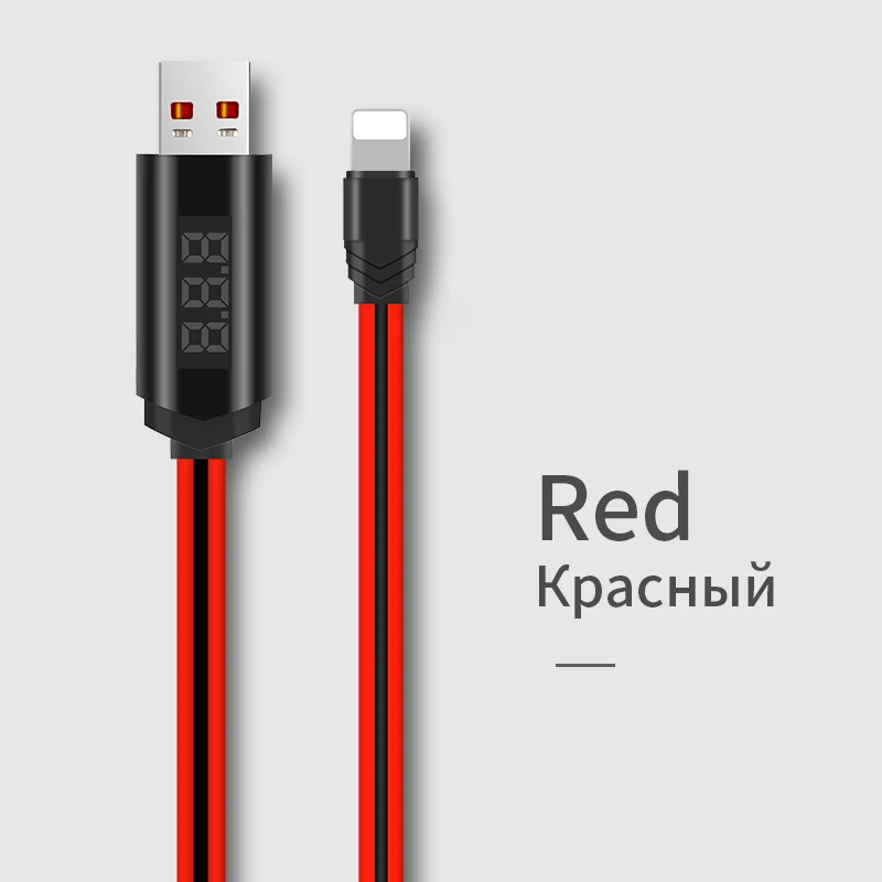 HOCO USB кабель для зарядки Apple, светодиодный цифровой дисплей, напряжение тока, умное управление временем зарядки для iPhone11 X XS Max - Цвет: Красный