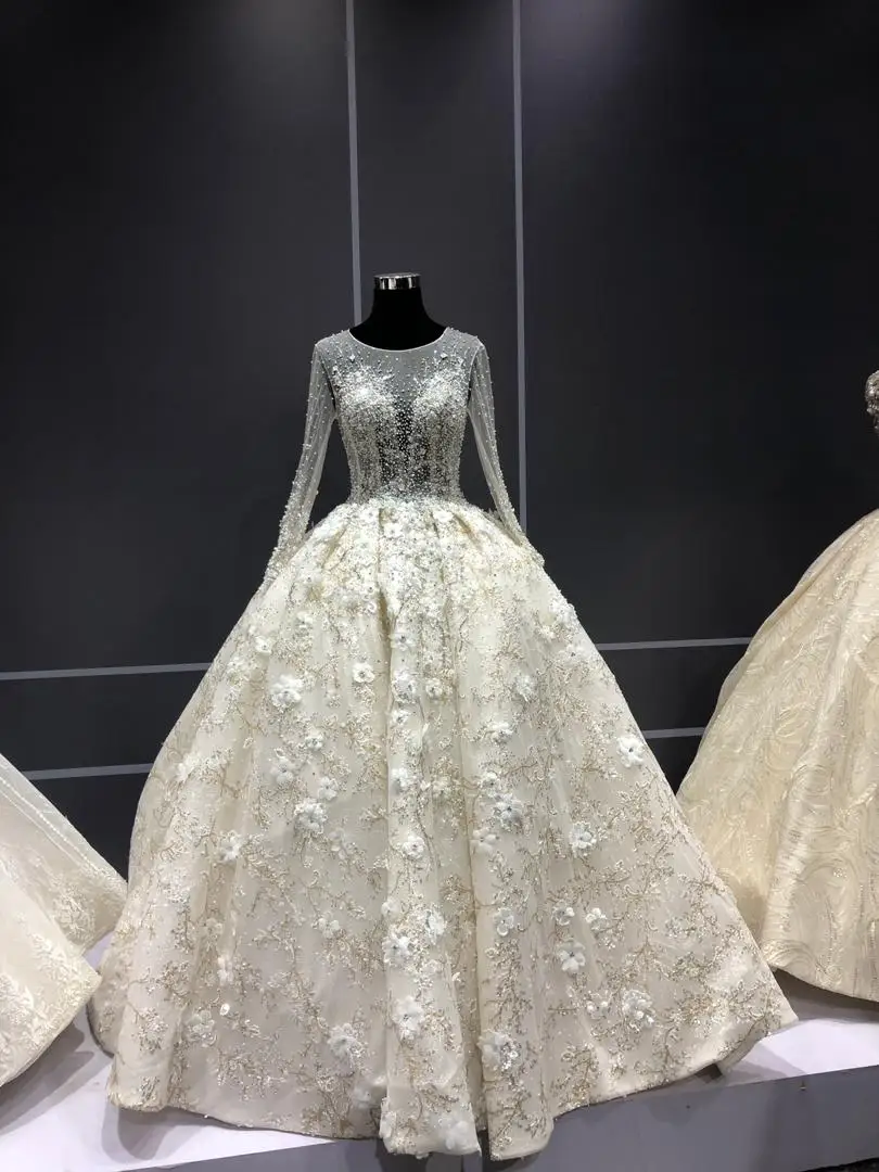 Свадебные платья Vestido De Noiva, роскошное свадебное платье с длинными рукавами, бальное платье с бисером, Дубай, Арабский мусульманский