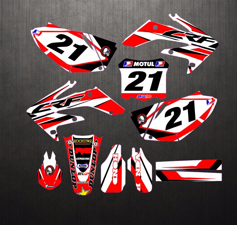 Сток заказной номер блеск команда графика и фоны Наклейка для Honda CRF250R CRF250 2008 2009 CRF 250R CRF 250 R