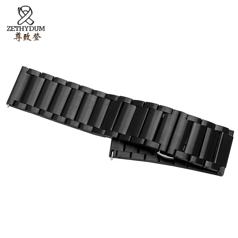 Качественный ремешок для часов из нержавеющей стали 22 мм черный серебристый