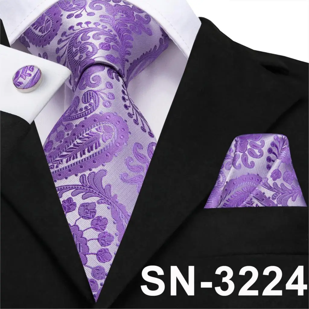 SN-3224 SN-3191, мужской галстук, набор, Галстук Пейсли, голубой, фиолетовый, желтый, шелковые галстуки для мужчин, тканый платок, запонки, Подарочный галстук, официальный - Цвет: SN-3224