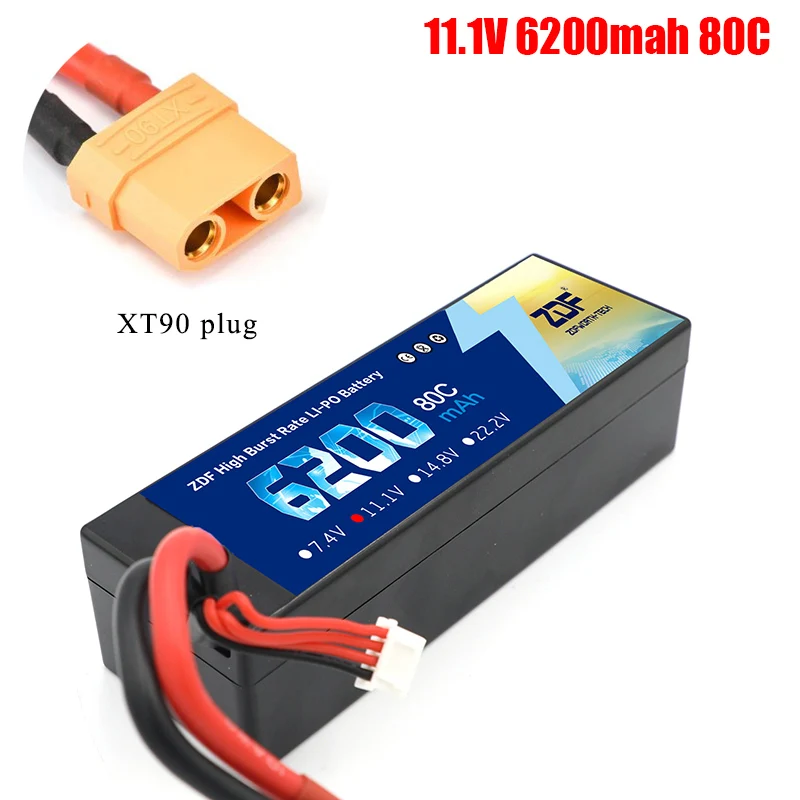 3S6200mah XT90 plug ZDF Lipo Аккумулятор 7,4 V 11,1 V 14,8 V 5200mah 6200mah Hardcase 2S 3S 4S 80C 160C 1/10 1/8 весы для Traxxas Slash 4x4 RC автомобилей лодки - Color: 3S6200mah XT90 plug
