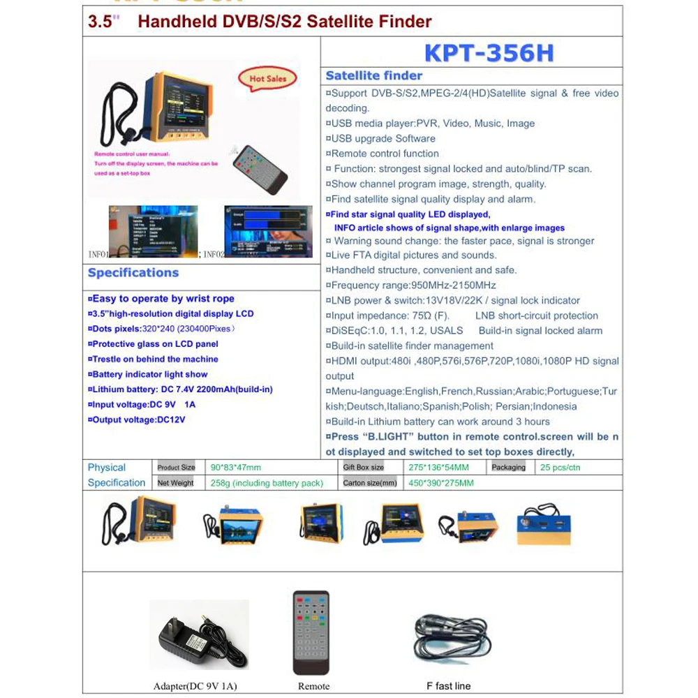 KPT 356H DVB-S2 быстрое отслеживание Full HD цифровой спутниковый ТВ приемник Finder метр MPEG-4 модулятор DVB-S Sat Finder