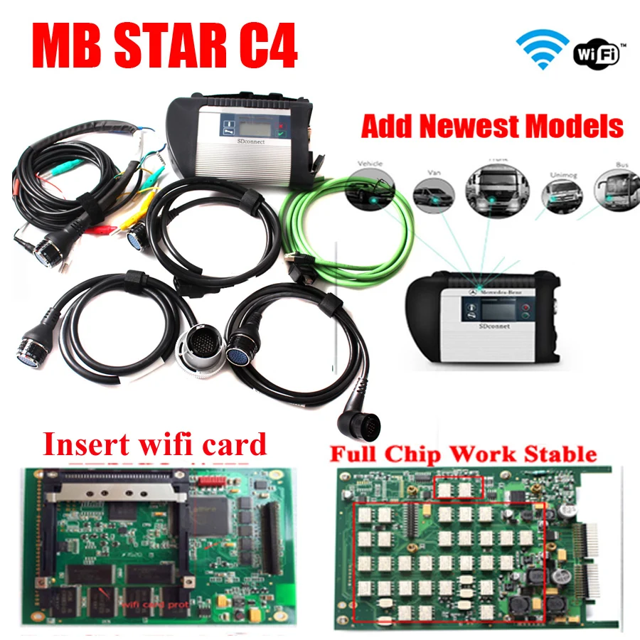 Супер Качество MB Star C4 мультиплексор mb sd Подключение компактный 4 диагностические инструменты полный набор кабель профессиональная диагностика
