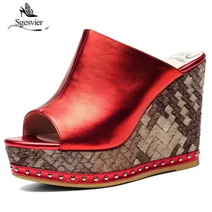 Женские босоножки на платформе Sgesvier, летние туфли из натуральной кожи, на танкетке, OX434