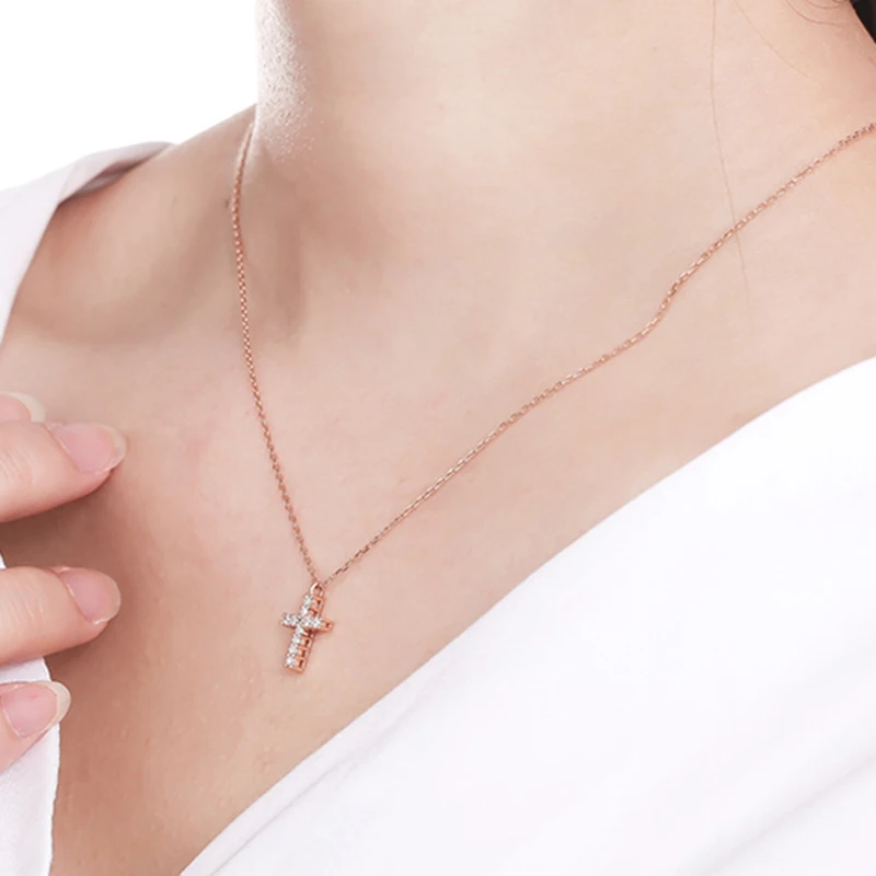 Lab Grown Moissanite алмазный кулон с крестом ожерелье Твердый 14K белый золотой для