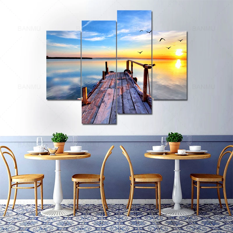 Настенная картина на холсте постеры с изображением голубого неба озера и восхода