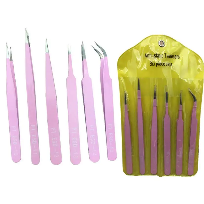 

6pcs Precision Tweezer Set Stainless Steel Eyebrow Tweezers Eyelash Curler Anti-static Tweezers New Dropship 18.17