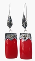 hot sell noble nice vintage red coral 925 silver marcasite earrings 2
