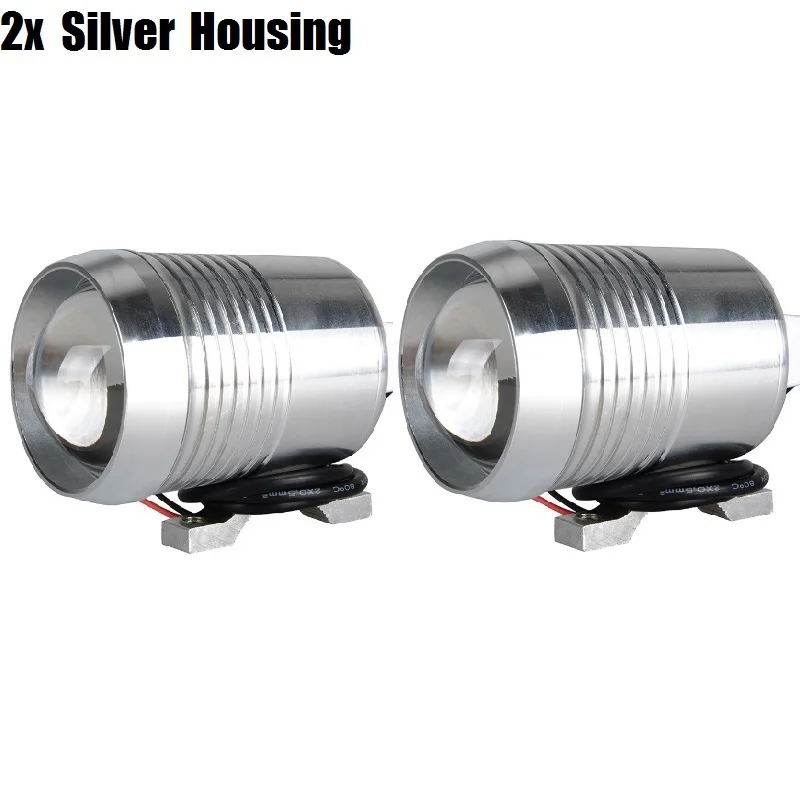 2x silver housing DERI 1/2 шт. U2 мотоцикл светодиодный головной светильник 30 Вт 2400LM лмвт, флэш-Яркость светодиодный мотоцикл противотуманная головной светильник с объективом - Цвет: 2x silver housing