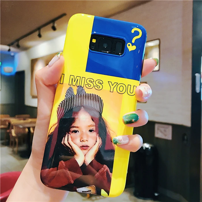 Ins hot lovely girl illustration Phone Case For Samsung Galaxy S9 S8 Plus Note 8 S7 Edge blue-ray Anti-fall Protective case |
