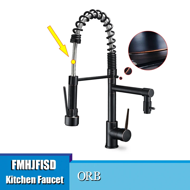 ORB FMHJFISD кухонный кран хром/Матовый никель/золото двойной опрыскиватель сосуд Раковина Смеситель кран на бортике одно отверстие кран - Цвет: ORB