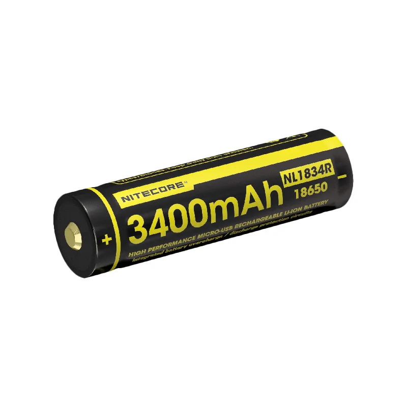 

NITECORE NL1834R 3400mAh High Performance Micro-USB Rechargeable Li-ion Battery 12.24Wh 3.6V Button Top 18650 Protected Battery