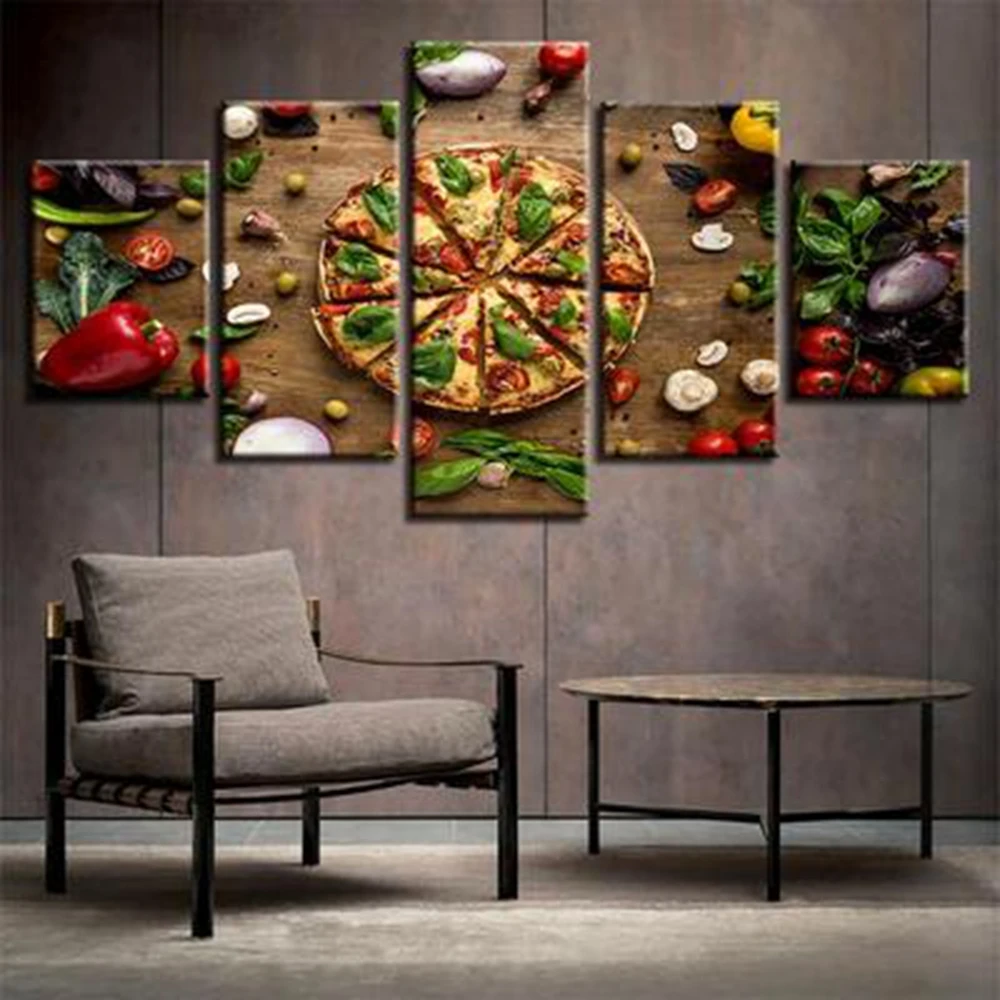 5 Панель Wall Art плакат Еда пиццы размеренный осенний пейзаж живопись на холсте