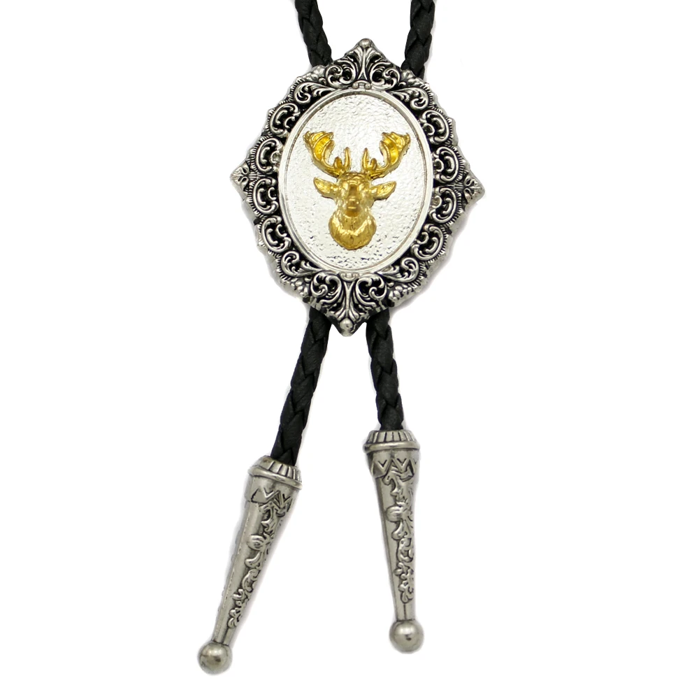 

Fab Southwest Gold Whitetail Deer Head Stag Elk Buck Hunt Leather Bolo Tie Men Gift Necklace Necktie Jewelry Necklace