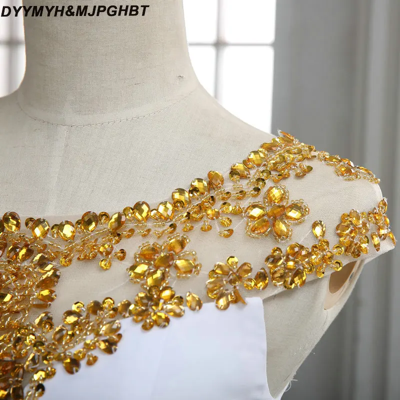 Сексуальная иллюзия совок шеи золото с кристаллами для платья выпускного 2018