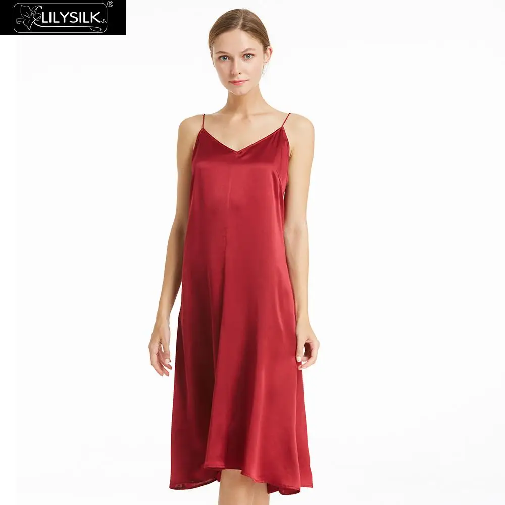 LILYSILK платье женская одежда женские летние шелковые Cami 22 мм Бордовый Партии