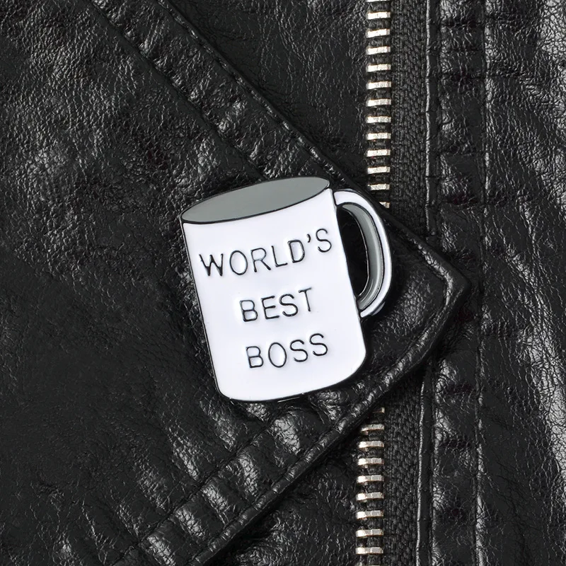 New WORLDS BEST BOSS gray cup brooch personality fashion domineering boss cup brooch jewelry denim clothes pendant gift accessor