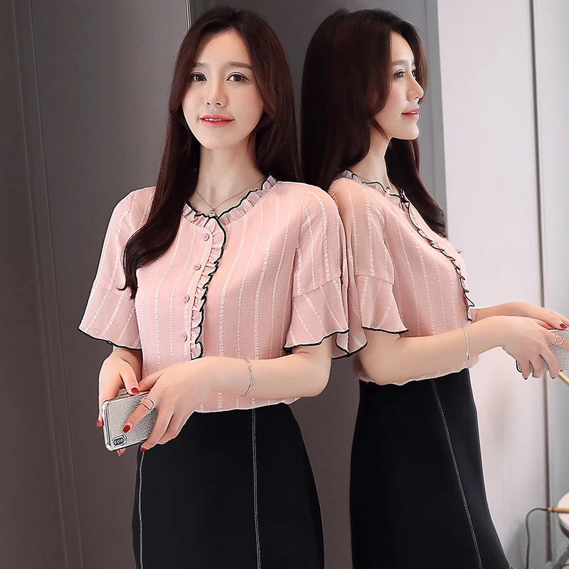 2019 плюс женские топы короткий и блузки размер шифоновая рукав блуза для женщин