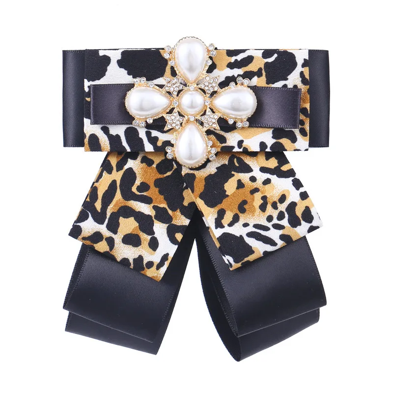 Fashion leopard bow brooch exaggerated retro collar flower large pearl tie | Ties
