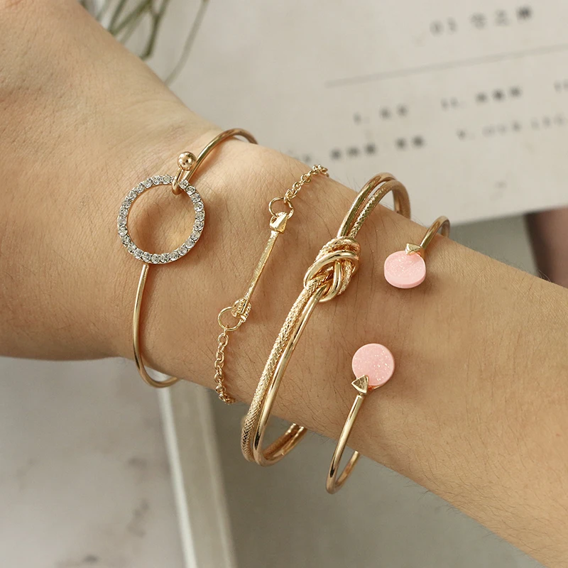 Docona Boho Crsystal Knot браслет стрелки набор для женщин девушек Металлический