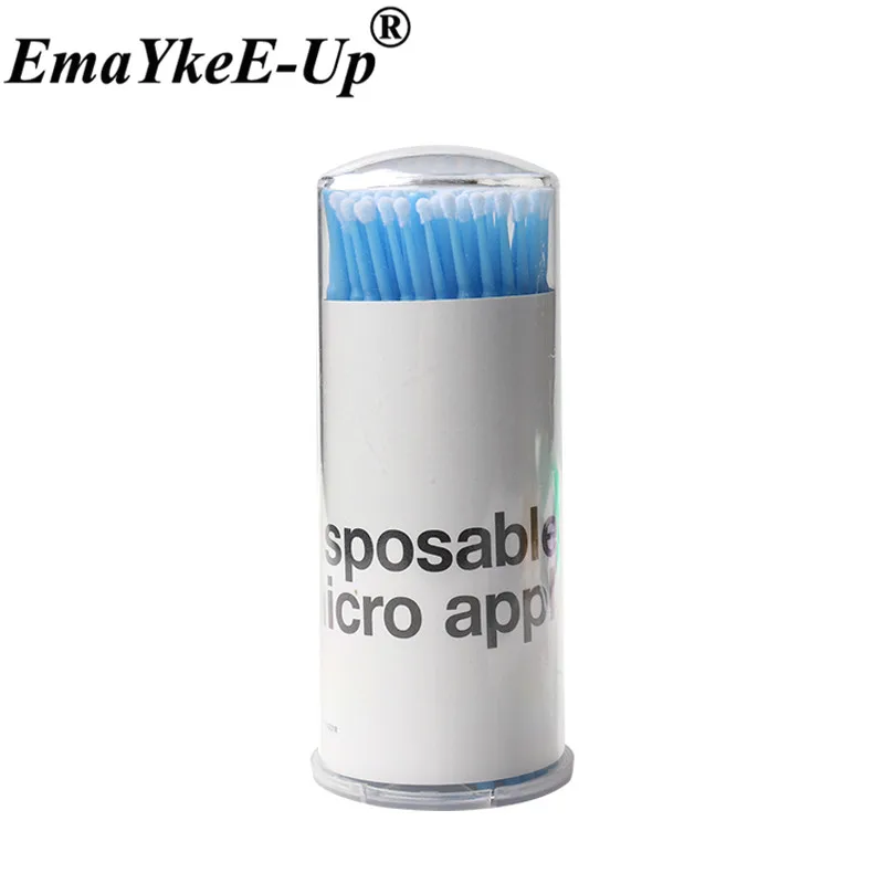 Light blue-100pcs-T 100 шт., прочные Микро-аппликаторы, одноразовые кисти, индивидуальные инструменты для удаления ресниц, тампоны, мини-кисти для макияжа, инструмент для наращивания ресниц - Цвет: Light blue-100pcs-T
