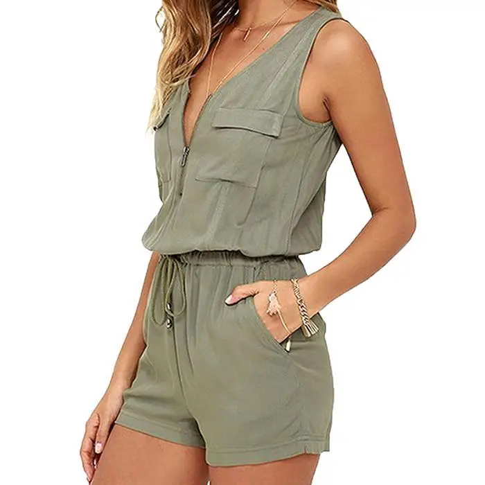 Женский Повседневный однотонный v-образный вырез без рукавов на шнурке молнии