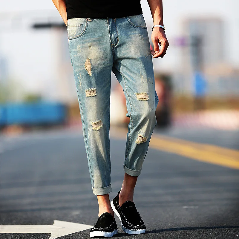 Новая летняя японский отбортовки отверстий 9 джинса размер девять брюки молодые