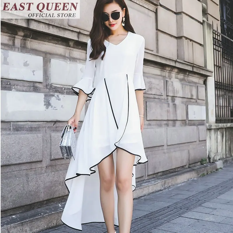 

Womens dresses new arrival 2018 elegant mini streetwear women Solid Ruffles Empire V-Neck mid sleeves long dresses FF275 A