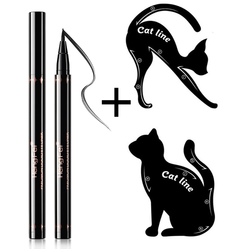 Eyeliner Black Cat 1 черная жидкая подводка для глаз и 2 трафарета кошачьей подводки для шутера, быстро и легко нарисованная подводка для глаз, набор для макияжа, стрелки для макияжа глаз - Цвет: Eyeliner Black Cat