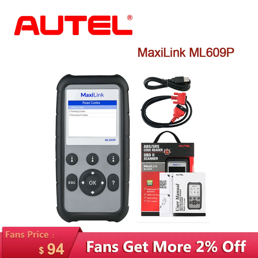 Autel MaxiLink ML609P автомобильный obd2 сканер диагностический инструмент считыватель