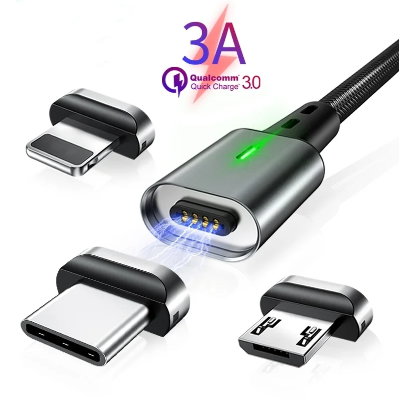 Кабель для передачи данных быстрой зарядки 3A Магнитный usb-кабель для зарядки для Apple Android type-c