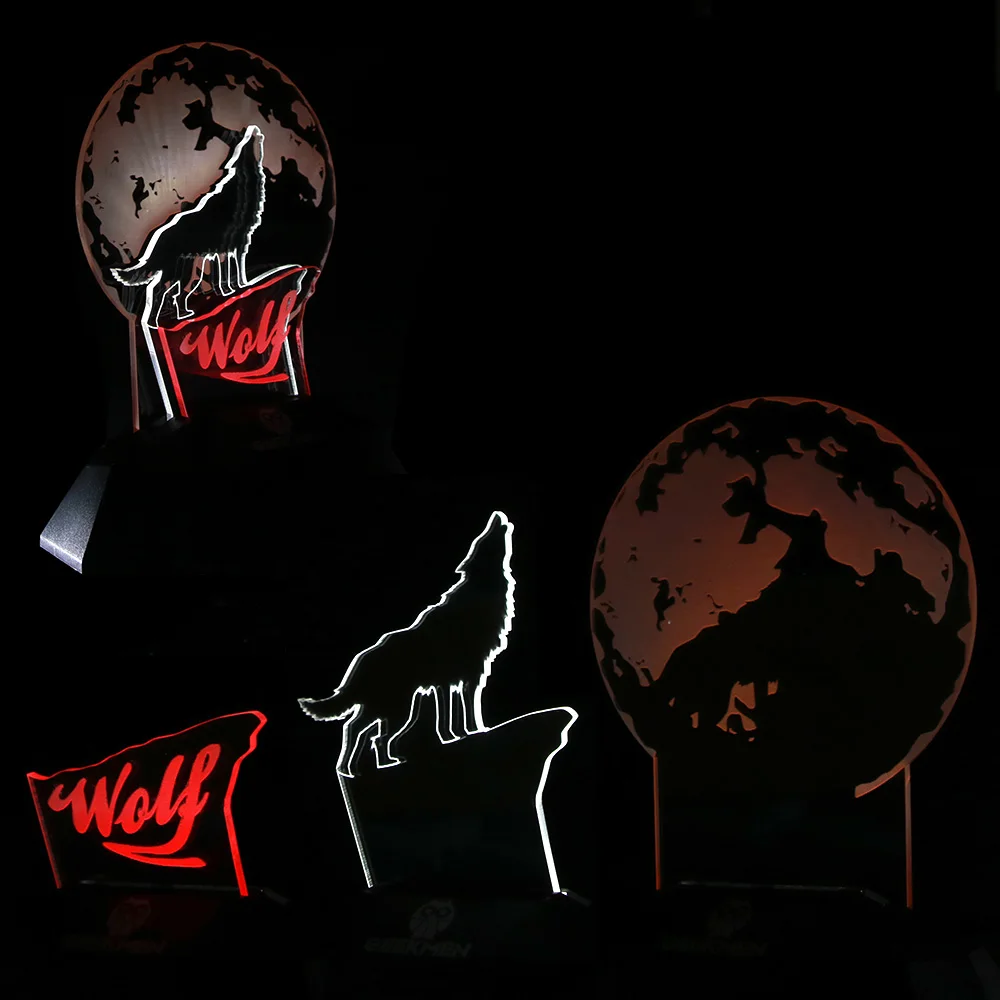 Светодиодный ночник Воющий волк объемная линейная лампа в виде цельной Луны для