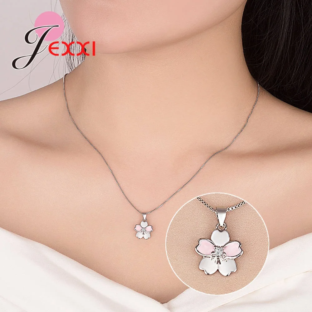 

New Statement Women Flower Cubic Zirconia Necklaces Pendants 925 Sterling Silver Chain Necklaces Birthday Gift For Girls