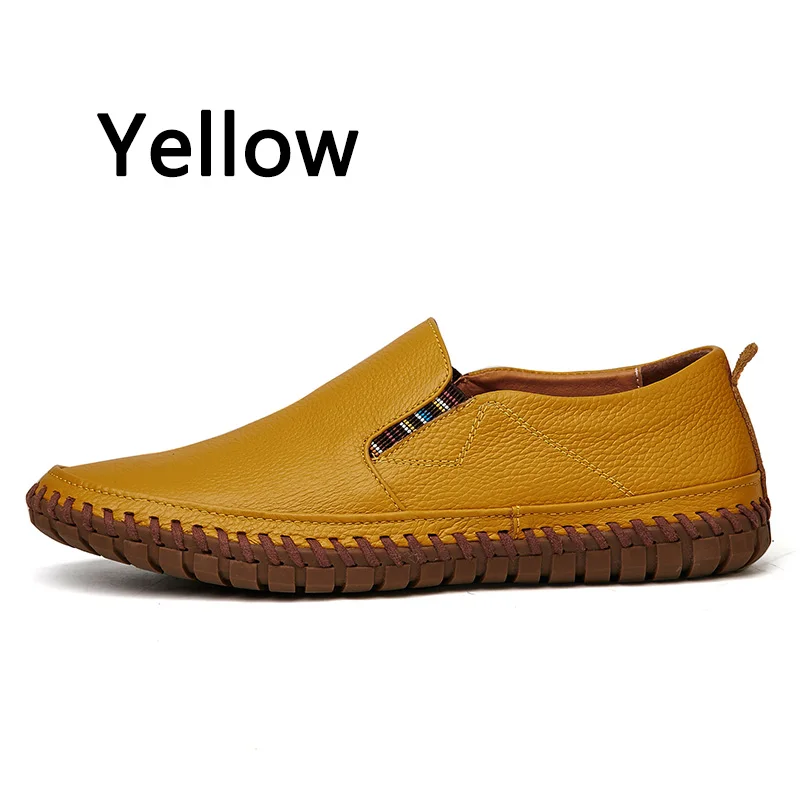 Yellow BIMUDUIYU; Лидер продаж; мужские туфли ручной работы из высококачественной натуральной кожи на плоской подошве; дышащая повседневная обувь; слипоны; обувь для вождения в деловом стиле - Цвет: Yellow