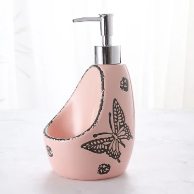 580ml-Pink Керамический диспенсер для жидкого мыла двойного назначения, лосьон для ванной, флакон для моющего средства, дезинфицирующее средство для рук, бутылка с стойка для хранения губок mx3201156 - Цвет: 580ml-Pink