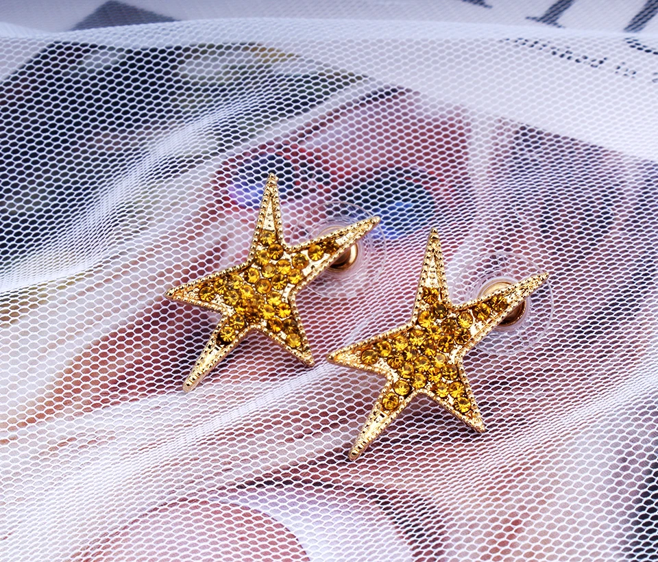 Gold color stars earrings ear stud women | Украшения и аксессуары