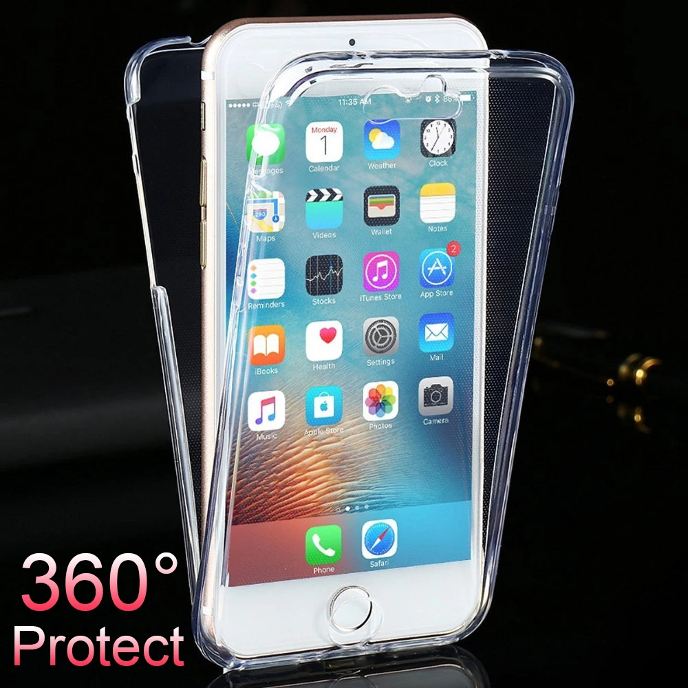 Прозрачный чехол с полным корпусом 360 градусов для iphone X XS MAX XR 6 7 8 Plus 6s SE