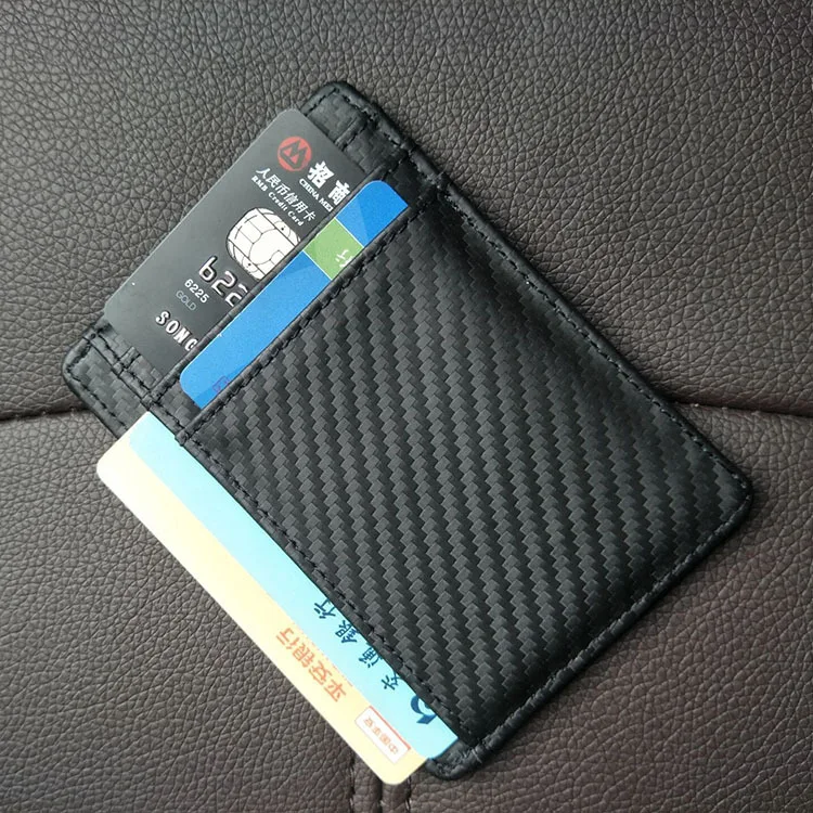 Мужской кошелек из натуральной кожи, RFID Блокировка, минималистичный тонкий кошелек, передний карман, карбоновый узор, тонкий держатель для кредитных карт, кошелек